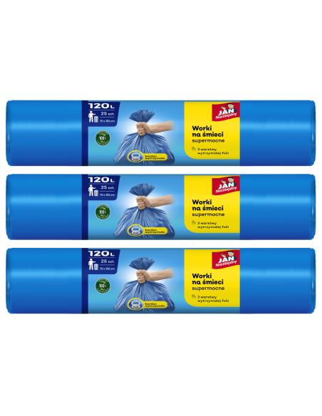 Supermocne duże worki na śmieci 120l - 3 rolki Jan Niezbędny 5900536104409