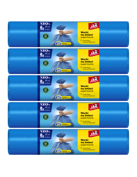 Worki supermocne na śmieci 120l - 5 rolek Jan Niezbędny 5900536104409