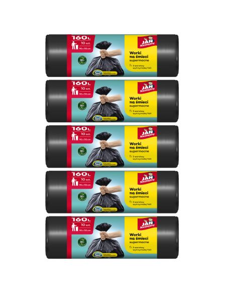 Silne worki na śmieci supermocne 160l - 5 rolek Jan Niezbędny 5900536234649