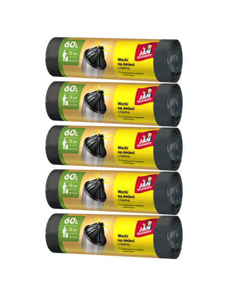 Worki klasyczne na śmieci z taśmą  60l - 5 rolek Jan Niezbędny 5900536310480