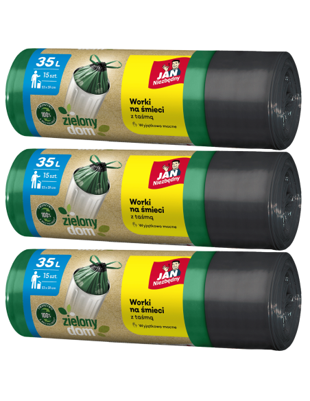3 rolki worków na śmieci z taśmą 35l - 3 rolki Jan Niezbędny Zielony Dom 5900536329901