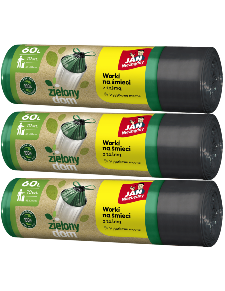 Worki z taśmą 60l - 3 rolki Jan Niezbędny Zielony Dom 5900536329918