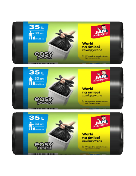 3 rolki worków na śmieci zawiązywanych 35l - 3 rolki Jan Niezbędny Easy-Pack 5900536235585