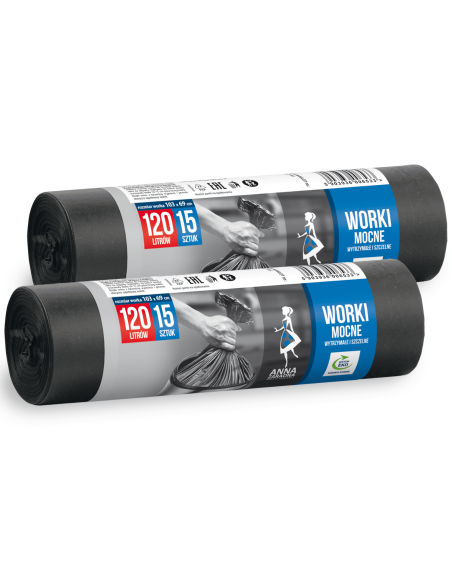 2x Mocne worki na śmieci Anna Zaradna 120L 15 szt. - Worki na śmieci 2x Mocne worki na śmieci Anna Zaradna 120L 15 szt. 5903936006533
