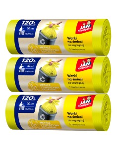 Żółte duże worki do segregacji 120l - 3 rolki Jan Niezbędny 5900536282459