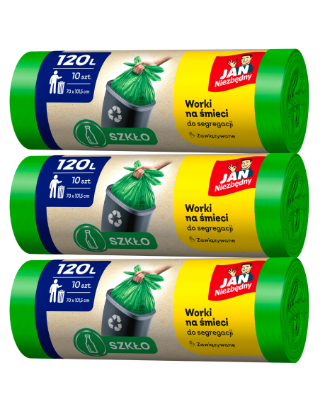 Zielone worki do segregacji Szkło 120l - 3 rolki Jan Niezbędny 5900536282473