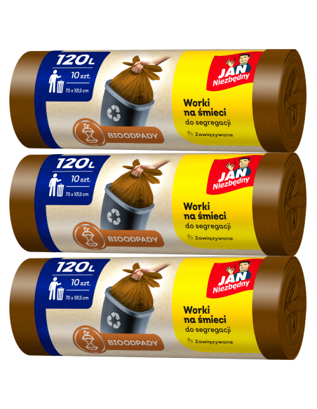 Worki brązowe na bioodpady 120l - 3 rolki Jan Niezbędny 5900536282497
