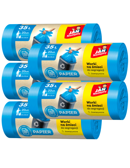 Worki w niebieskim kolorze do segregacji Papier 35l - 5 rolek Jan Niezbędny 5900536282510