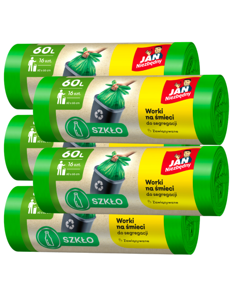 Worki do segregacji szkła zielone 35l - 5 rolek Jan Niezbędny 5900536340777