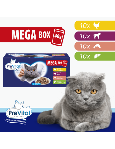 Mokra w saszetkach dla kotów dorosłych PreVital Mega Box mix smaków 40 x 100g 5999566112041 6