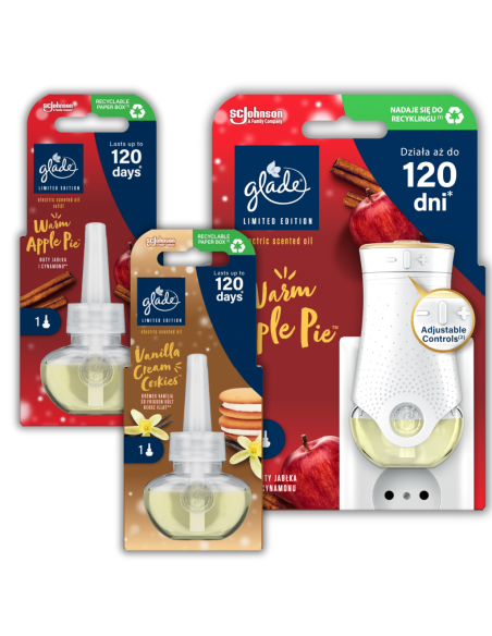 Elektryczny odświeżacz powietrza Glade ze świątecznymi wkładami Szarlotka + Ciasteczka waniliowe 5000204362244