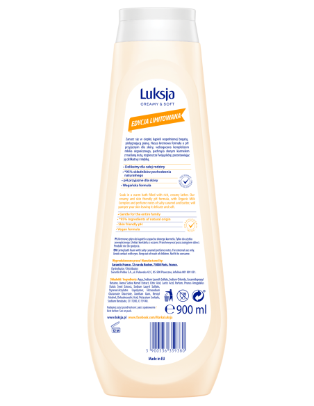 Kremowy płyn do kąpieli Luksja Salty Caramel 900 ml 5900536359380 2