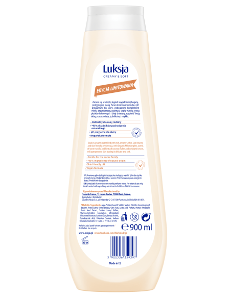 Waniliowy płyn do kąpieli dla całej rodziny Luksja 900 ml 5900536359397 2