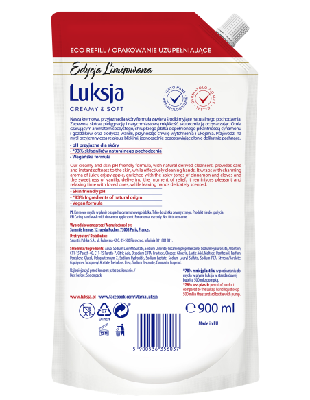 Kremowe mydło w płynie Luksja Cynamonowe Jabłko 900ml 5900536356037 2