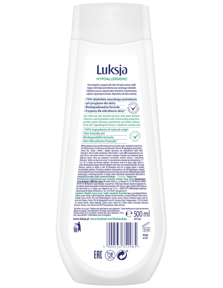 Hipoalergiczny żel pod prysznic z olejem z konopi Luksja 500 ml 5900536352985 2