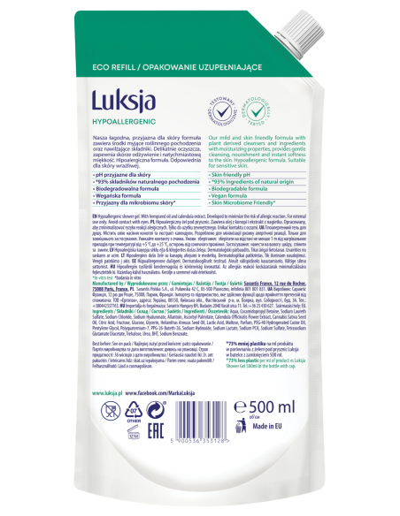 Delikatny żel pod prysznic dla skóry wrażliwej Luksja 500 ml Zapas 5900536353128 2