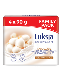 Oczyszczające mydło w kostce z mleczkiem bawełnianym Luksja 4x 90 g 5900536357195