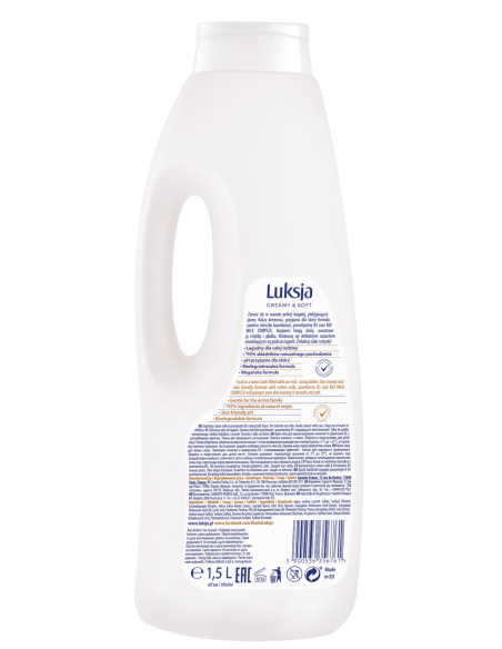 Kremowy płyn do kąpieli z mleczkiem bawełnianym i prowitaminą B5 Luksja 1500 ml 5900536356761 2
