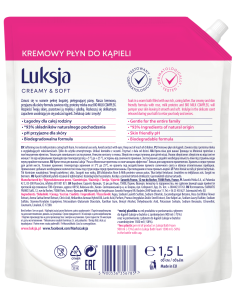 Kremowy płyn do kąpieli z różą i proteinami mleka Luksja 1,5L zapas 5900536356785 2