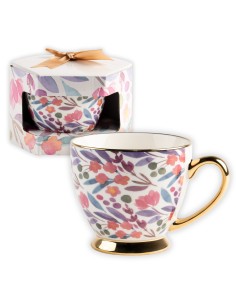 Porcelanowa filiżanka w kwiaty ze złotym uchem w opakowaniu prezentowym 440 ml 5905842527027