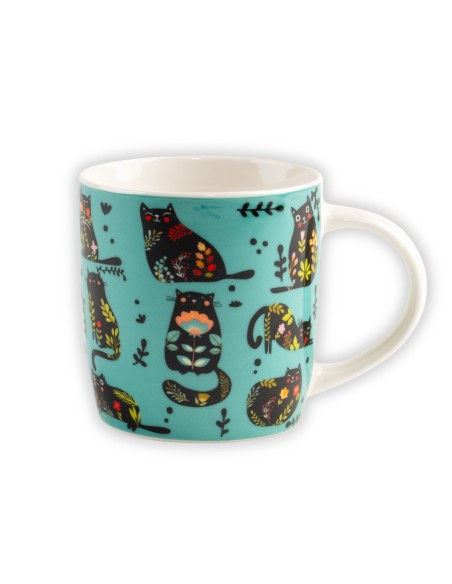 Zielony kubek porcelanowy z wzorem w kotki w opakowaniu prezentowym 330 ml 5905842527065 5