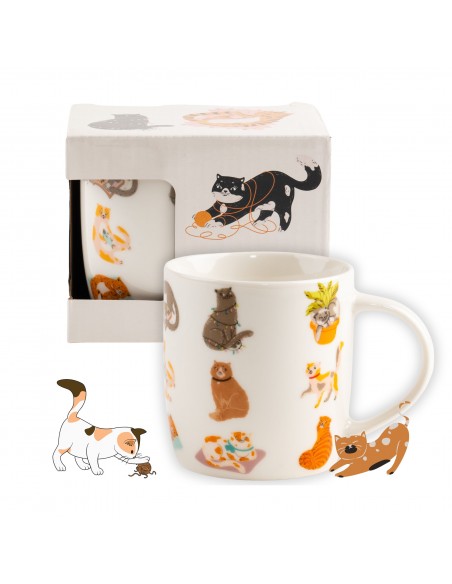 Biały kubek porcelanowy z wzorem z kotkami w opakowaniu prezentowym 330 ml 5905842527058