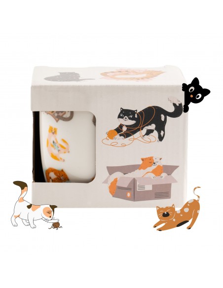 Biały kubek porcelanowy z wzorem z kotkami w opakowaniu prezentowym 330 ml 5905842527058 4