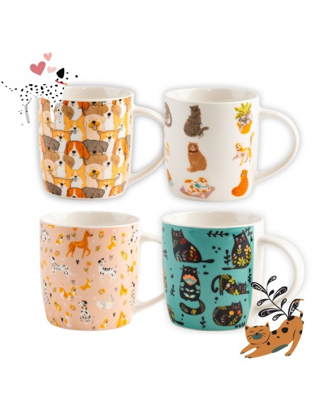 Zestaw porcelanowych kubków z pieskami i kotkami 4x 330 ml 5905842527058