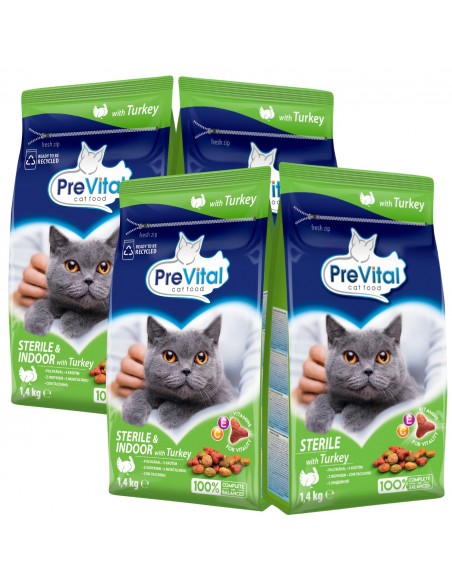 Zestaw wysokojakościowej suchej karmy dla kota mix indoor sterile PreVital, 4x1,4 kg 5999566111204