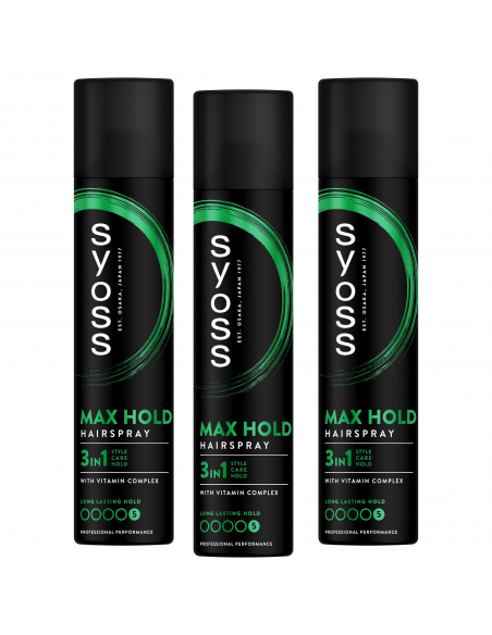 Bardzo mocny spray do włosów Max Hold Syoss 3x300 ml 3838824405858