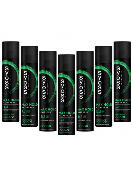 7x Bardzo mocny lakier do włosów w sprayu Syoss Max Hold 300 ml 9000100590501