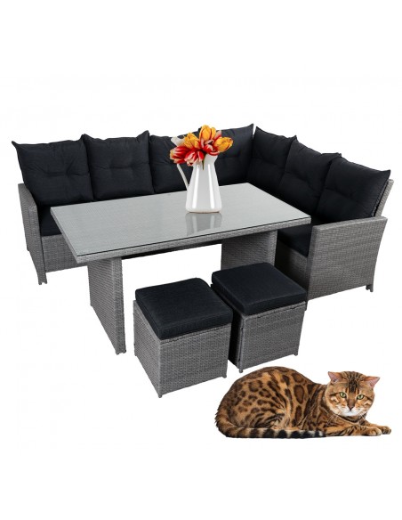 Luksusowy zestaw mebli PUERTO narożnik + stół + 2x pufa Meven 5905842511484