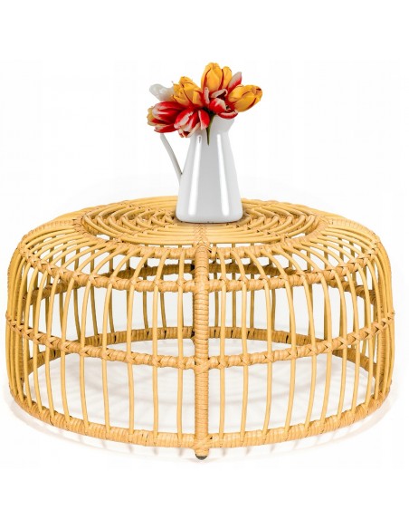 Niski ażurowy stolik ogrodowy z technorattanu Lao Meven, śr. 75 cm 5902490743977