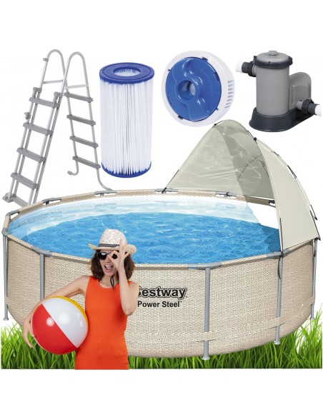 Wytrzymały basen ogrodowy na stelażu z baldachimem Bestway® Power Steel ™, 396x107 cm 6942138984590