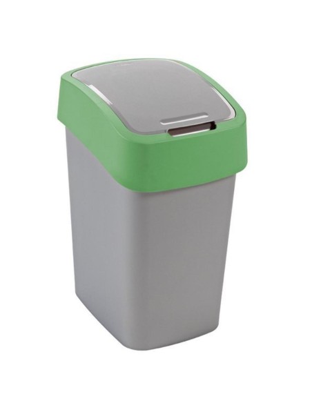 Kosz 9L na śmieci srebrny/zielony Curver Flip Bin 3253922170079