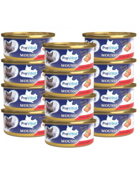 Puszyste musy dla dorosłych kotów z wołowiną PreVital 12x 85g 5999566112058