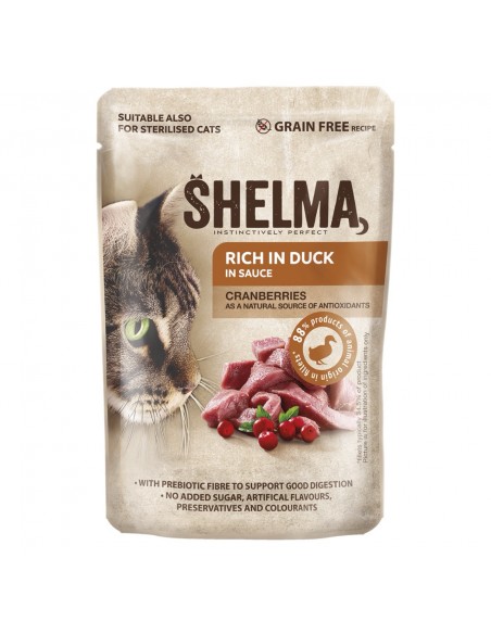 Bezzbożowa mokra karma dla kota bogata w kaczkę w sosie Shelma 85g 8595606406681