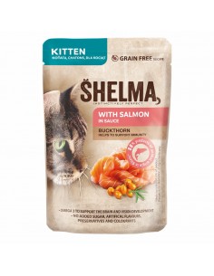 Bezzbożowa mokra karma dla kociąt bogata w łososia w sosie Shelma 85g 8595606406964