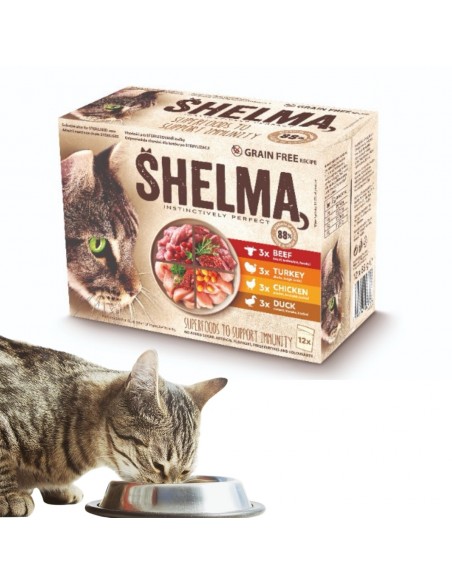 Zestaw mokrej karmy dla kota, mix 4 smaków Shelma 12x 85 g 8595606406766