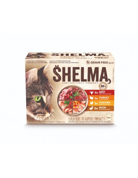 Zestaw mokrej karmy dla kota, mix 4 smaków Shelma 12x 85 g 8595606406766 2