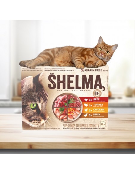 Zestaw mokrej karmy dla kota, mix 4 smaków Shelma 12x 85 g 8595606406766 11