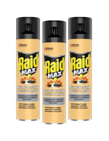 Mocny środek przeciw karaluchom i mrówkom w aerozolu Raid Max 3x400 ml 8711800137866