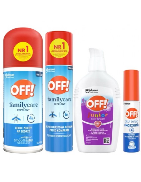 Ochronny zestaw aerozoli OFF! Spray na komary 3x100ml + Żel na ukąszenia Akut 25ml 5905718981083