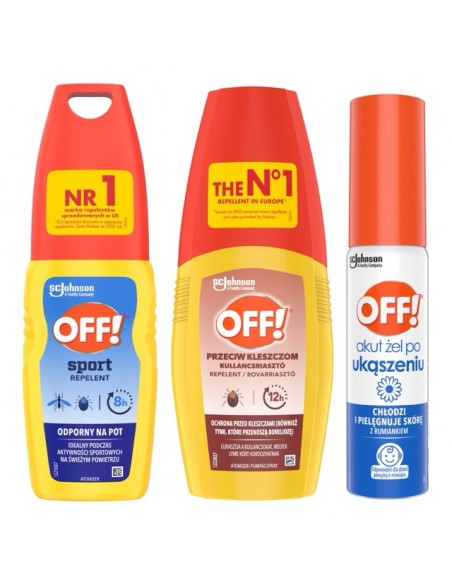Zestaw OFF! Płyn na kleszcze z atomizerem 100 ml +  Spray na komary 100 ml + Akut żel na ukąszenia 25 ml 5905718981458