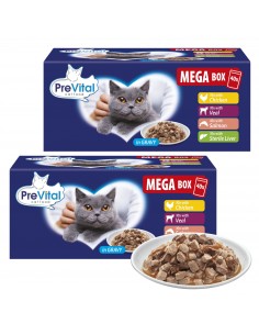 Mokra karma dla kotów dorosłych PreVital 2x Mega Box mix smaków 80 x 100g 5999566112041