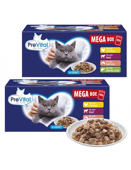 Mokra karma dla kotów dorosłych PreVital 2x Mega Box mix smaków 80 x 100g 5999566112041