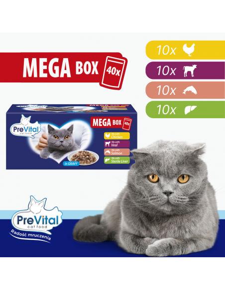 Mokra karma dla kotów dorosłych PreVital 2x Mega Box mix smaków 80 x 100g 5999566112041 5