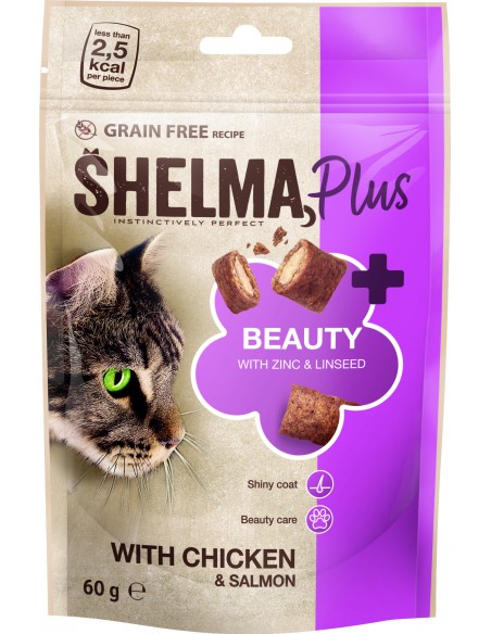 12x Bezzbożowe przekąski dla kota z kurczakiem i łososiem Shelma 60 g 8595606409699 2