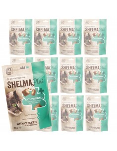 12x Bezzbożowe poduszeczki dla kota z kurczakiem i jagodami wspomagające trawienie Shelma 60 g 8595606409705