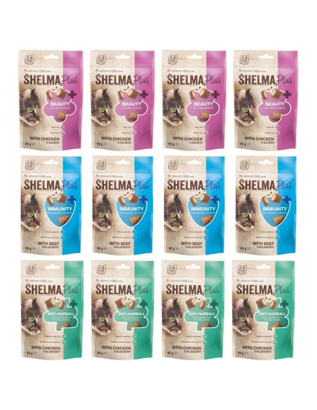 12x Bezzbożowe przekąski dla kota Mix smaków Shelma 8595606409699